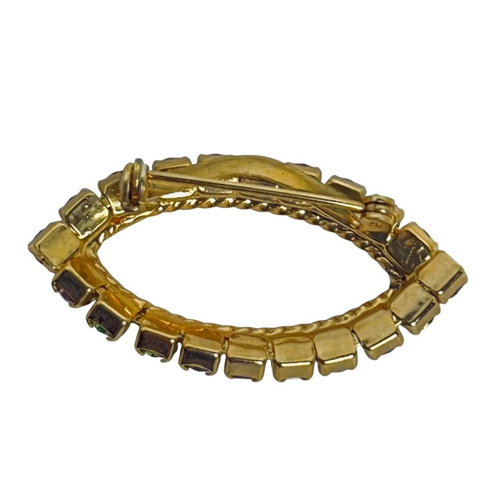 Vintage Gold Tone Multi Colored Rhinestone Oval Brooch (5760) - Picture 5 of 5